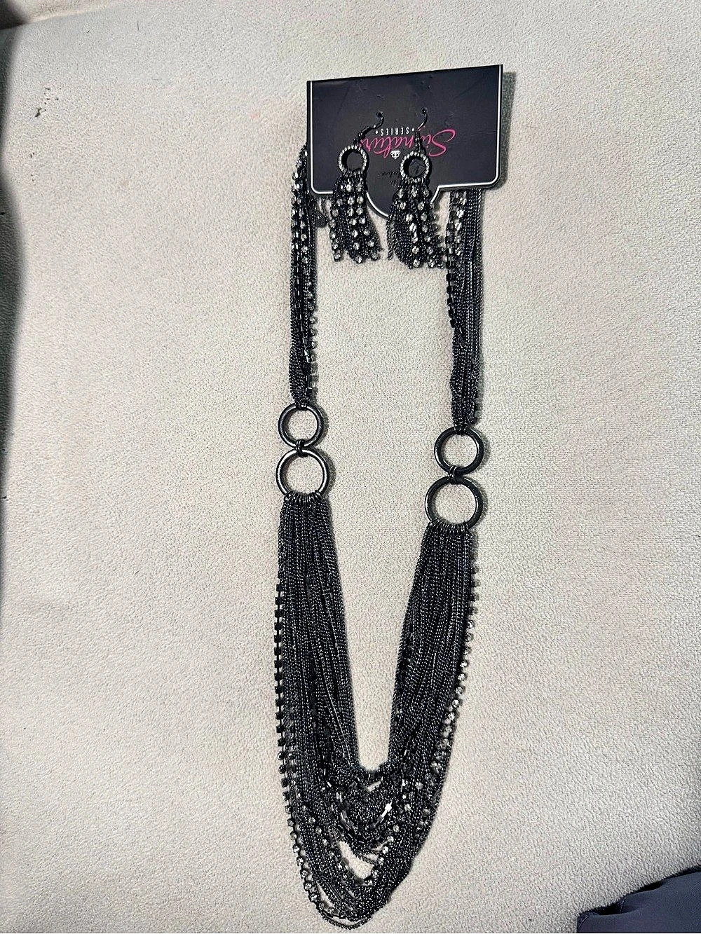 Paparazzi Zi Collection Gunmetal Rhinestone Necklace Earrings Set NWT